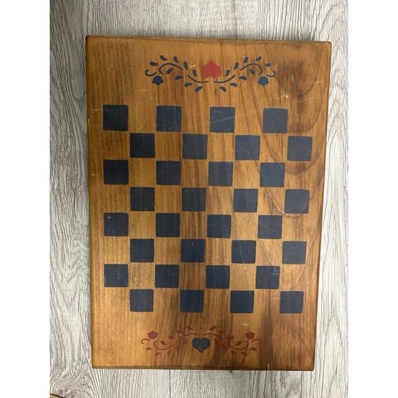 Vintage Wooden Chess Checkers Board Game Board Folk Art Country Cottage - Picture 4 of 10